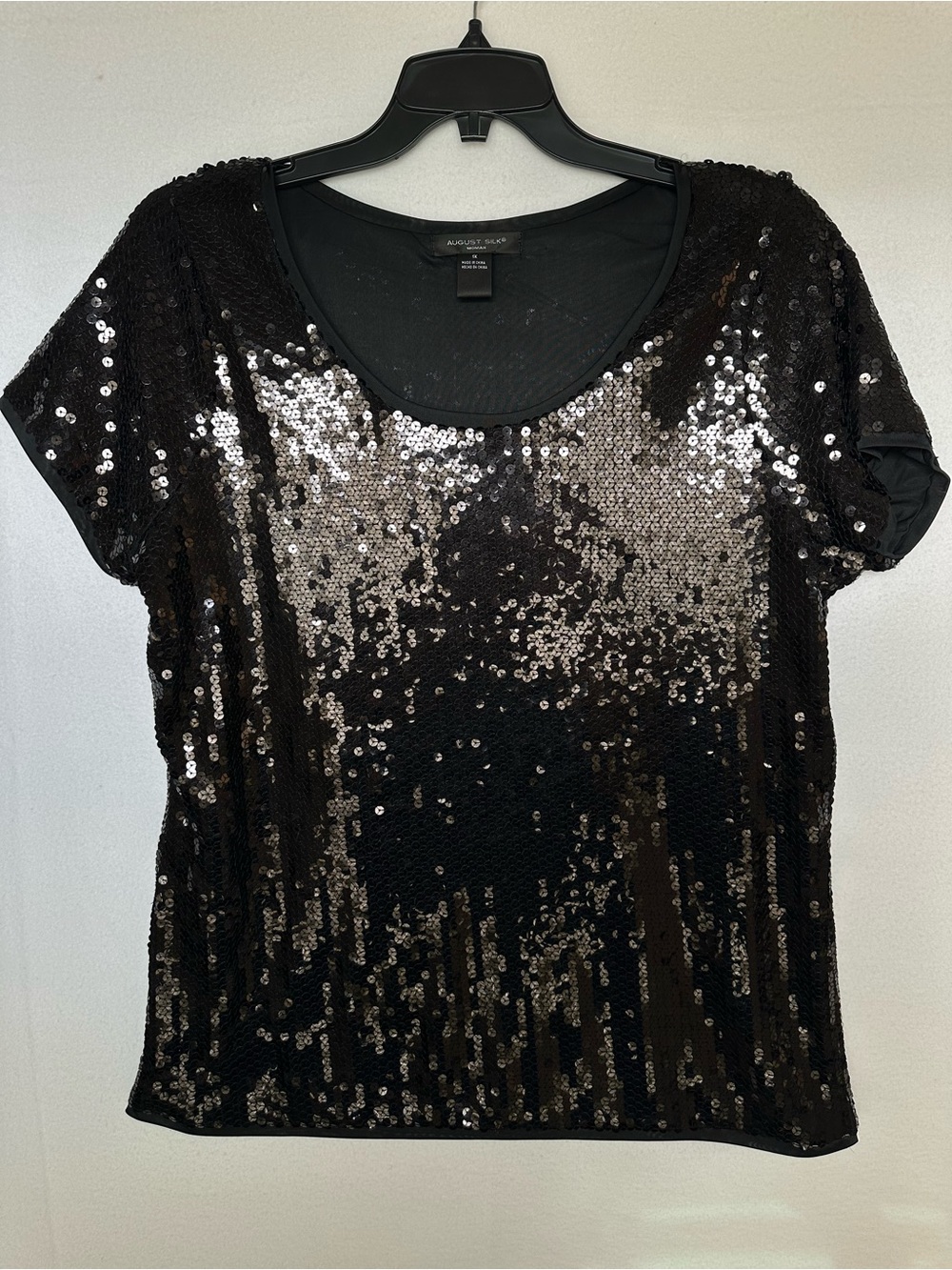 august silk Black Sequin Short Sleeve Scoop Neck Top